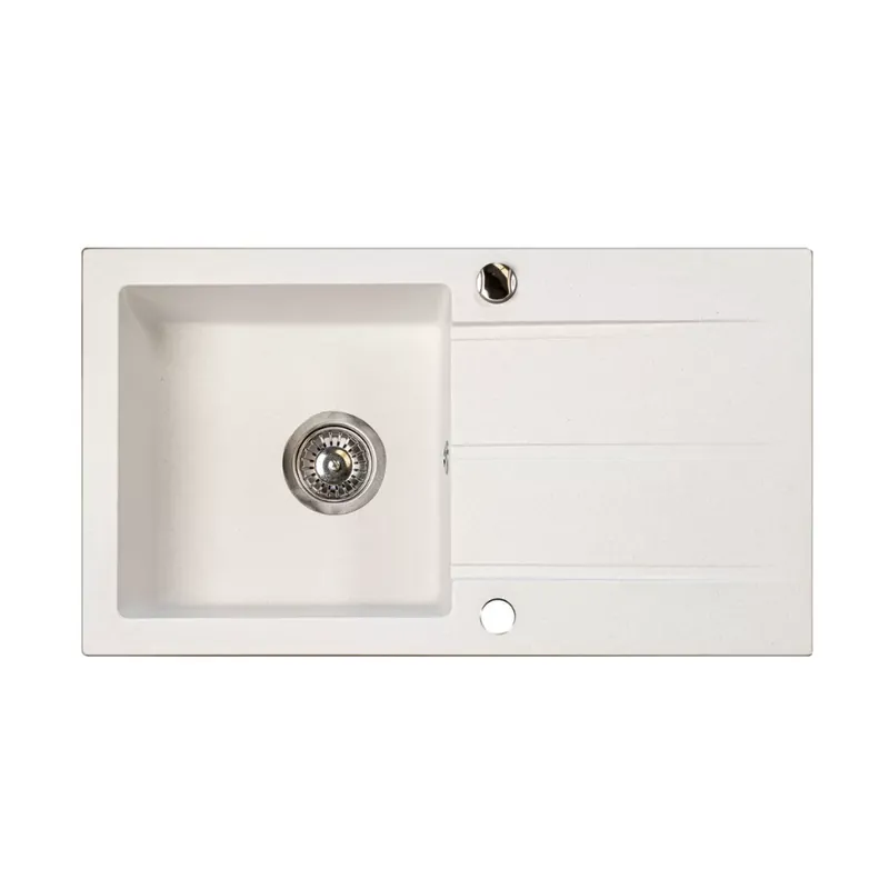 Alacsony ár Marmorin Isao szögletes gránit mosogató csepegtetővel - Fehér színben (470113006)