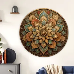 Fából készült kerek mandala - Shanti Expressz kézbesítés