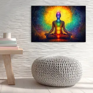 Azonnal elérhető Fából készült meditációs kép - Jóga és csakrák