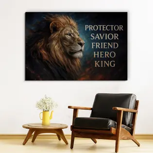 Fából készült kép - Oroszlán - Protector, Savior, Friend, Hero, King Expressz szállítás