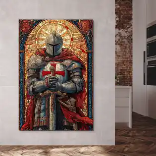 Kihagyhatatlan ajánlat Fából készült kép - Templomos lovag ólomüveg stílusban