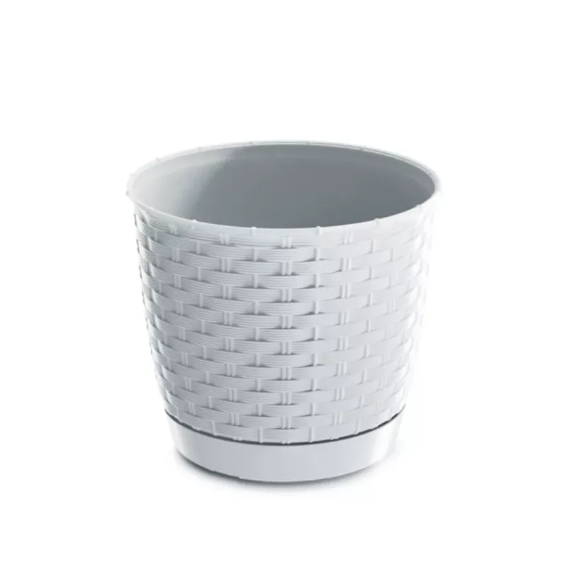 Expressz kézbesítés Rattan hatású kaspó alátéttel / Fehér (DRLO250/S449)