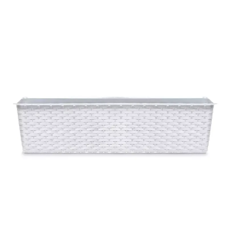 Rattan hatású műanyag peremes balkonláda fehér (ISR400P/S449) Expressz kézbesítés