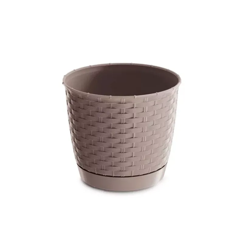 Rattan hatású kaspó alátéttel / mocca (DRLO300/7529U) Kedvezményes ár