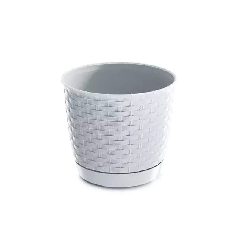 Rattan hatású kaspó alátéttel / fehér (DRLO300/S449) Olcsó