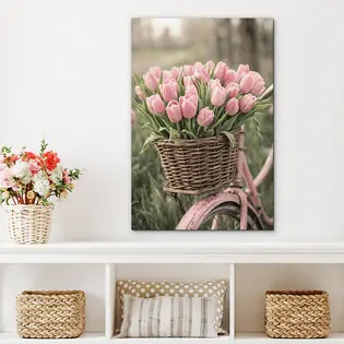 Fából készült falikép - Tulipánok kerékpáron Árengedmény