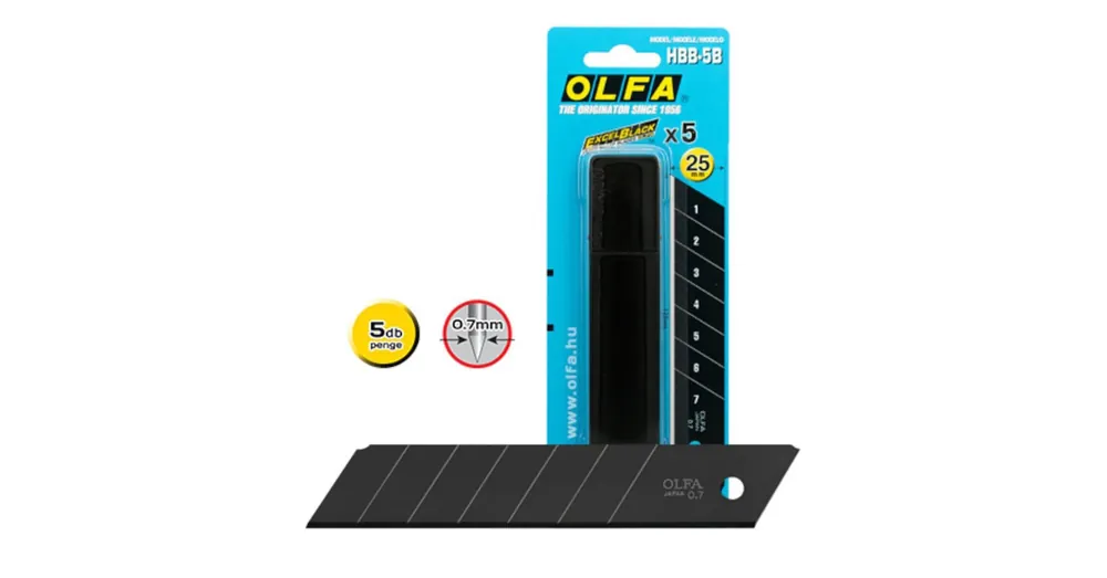 OLFA HBB-5B DEKORPENGE TÖRHETŐ 25mm 05DB/CS. FEKETE-BLACK Árcsökkenés