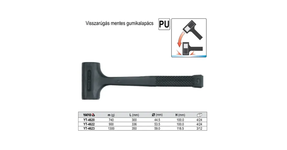 YATO 4620 SÖRÉTES GUMIKALAPÁCS 0,74kg NYELEZETT MŰNYAG NYÉLLEL Legnépszerűbb