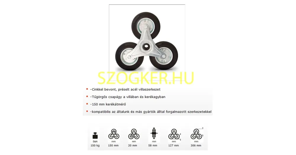 MOLNÁRKOCSIHOZ ALKATRÉSZ LÉPCSŐJÁRÓ KERÉK FEKETE MAGYAR 80STAR/150RB Akció
