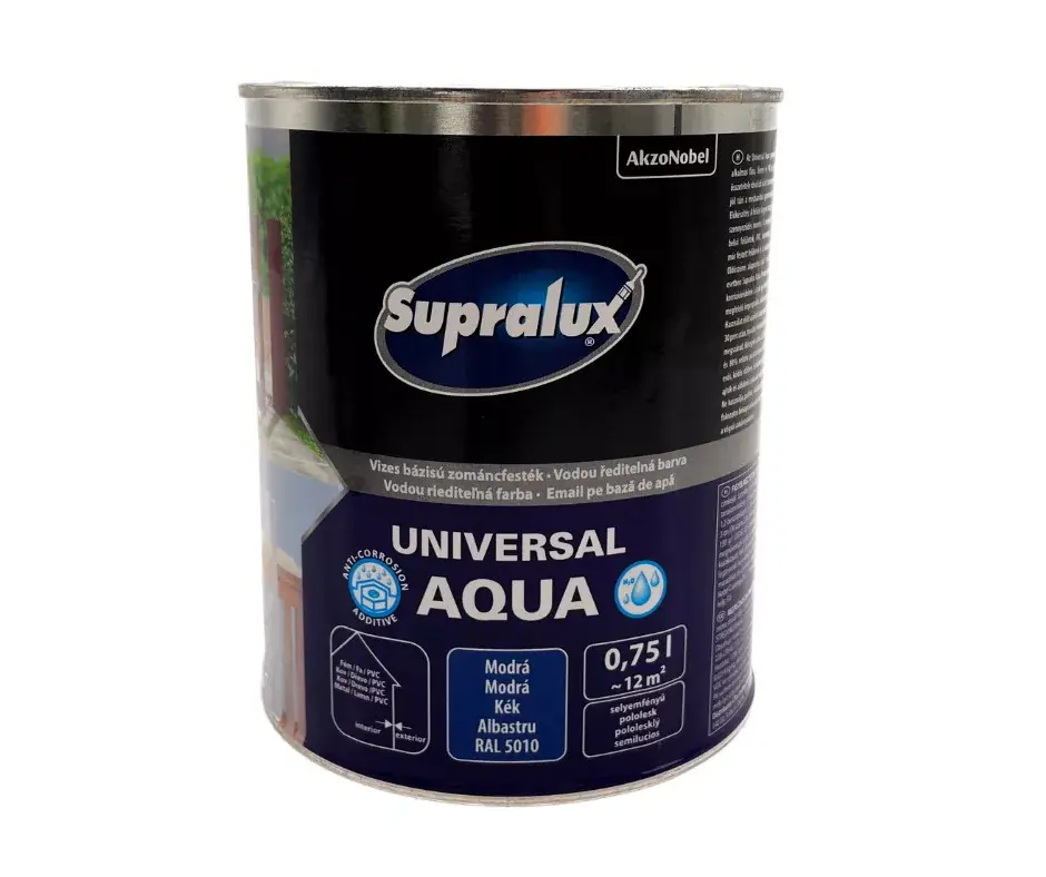 Árcsökkenés Supralux Universal aqua vízbázisú selyemfényű zománcfesték 0,75l RAL5010 Kék