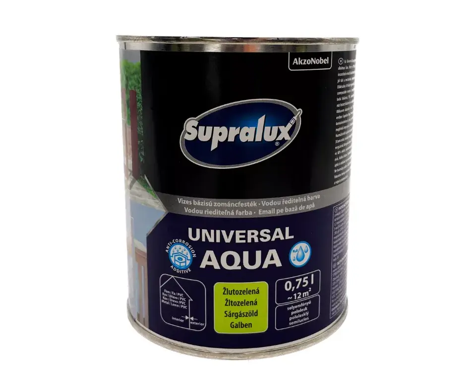 Supralux Universal aqua vízbázisú selyemfényű zománcfesték 0,75l Sárgászöld Biztonságos vásárlás