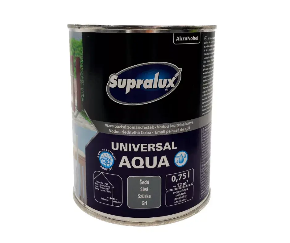 Supralux Universal aqua vízbázisú selyemfényű zománcfesték 0,75l Szürke Akciós ár