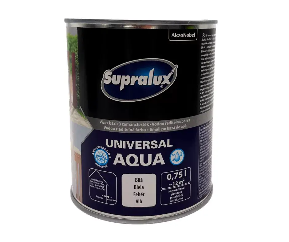 Supralux Universal aqua vízbázisú selyemfényű zománcfesték 0,75l Fehér Népszerű