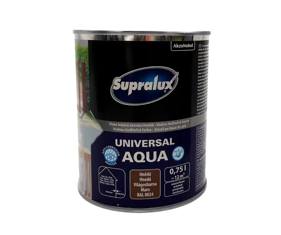 Csak ma Supralux Universal aqua vízbázisú selyemfényű zománcfesték 0,75l RAL8024 Világosbarna