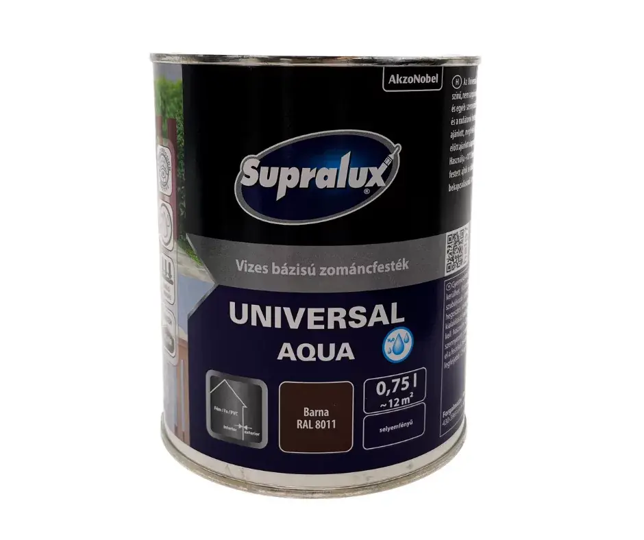 Végkiárusítás Supralux Universal aqua vízbázisú selyemfényű zománcfesték 0,75l RAL8011 Barna