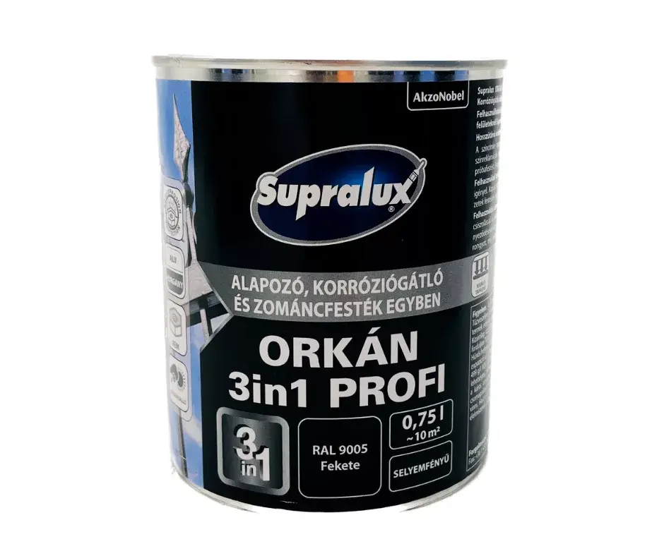 Expressz kézbesítés Supralux Orkán 3in1 Profi selyemfényű zománcfesték 0,75l RAL9005 Fekete