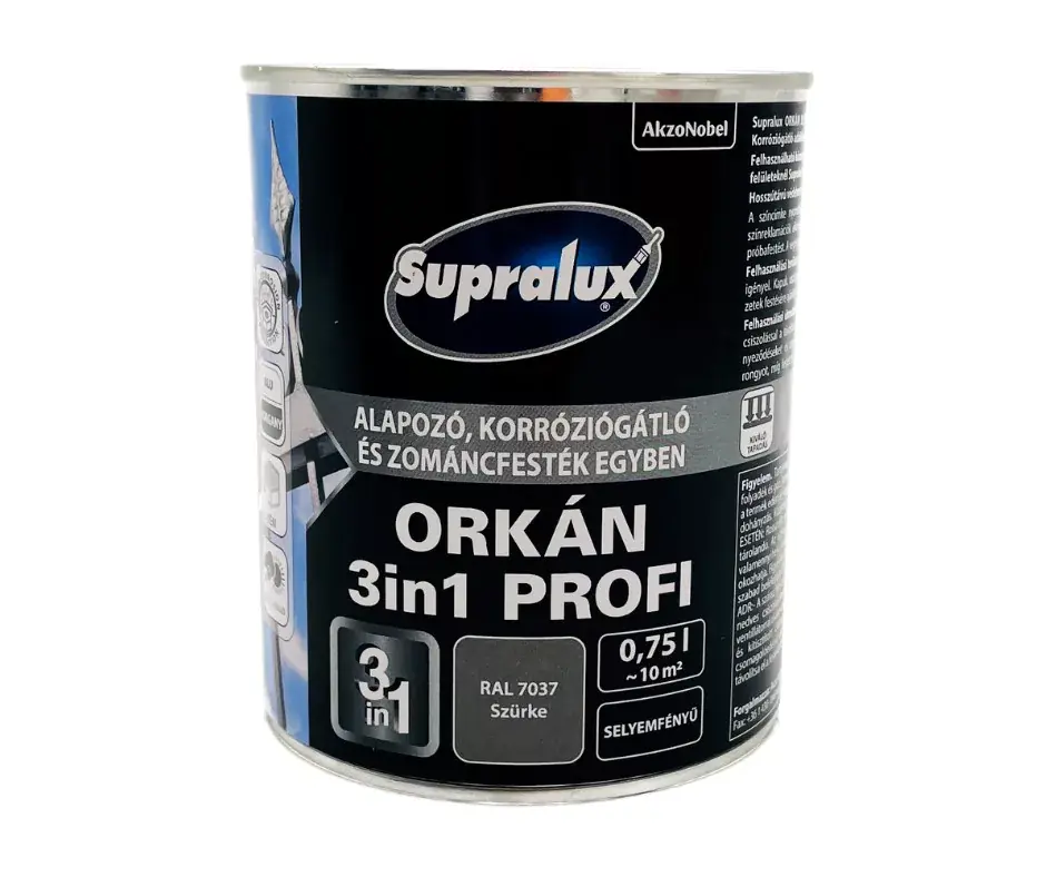 Supralux Orkán 3in1 Profi selyemfényű zománcfesték 0,75l RAL7037 Szürke Különleges ajánlat