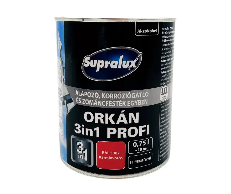 Supralux Orkán 3in1 Profi selyemfényű zománcfesték 0,75l RAL3002 Kárminvörös Azonnal elérhető