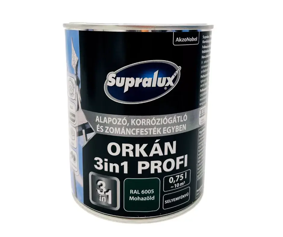 Supralux Orkán 3in1 Profi selyemfényű zománcfesték 0,75l RAL6005 Mohazöld Alacsony ár