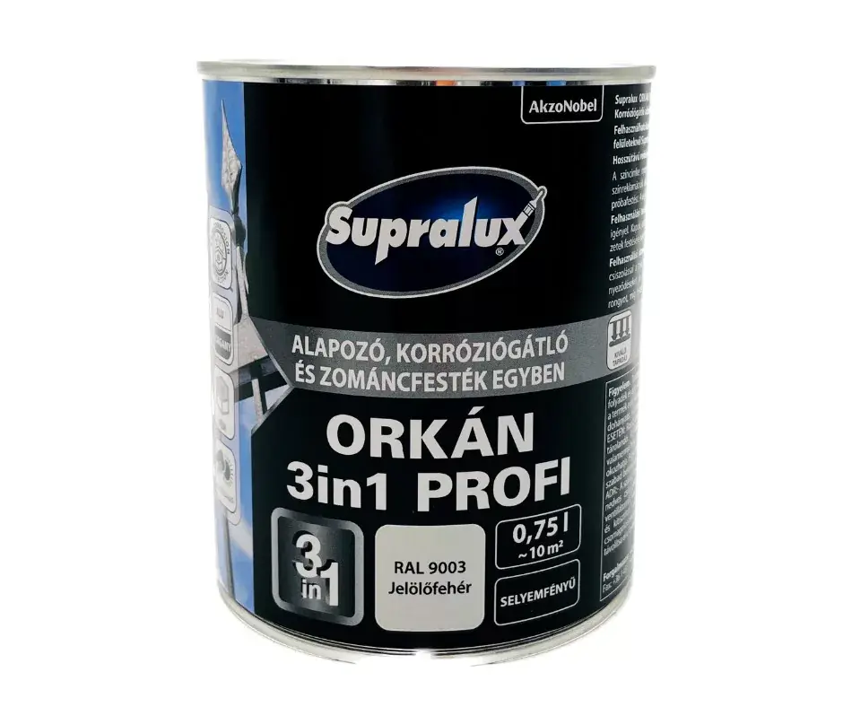 Nézd meg most Supralux Orkán 3in1 Profi selyemfényű zománcfesték 0,75l RAL9003 Jelölőfehér