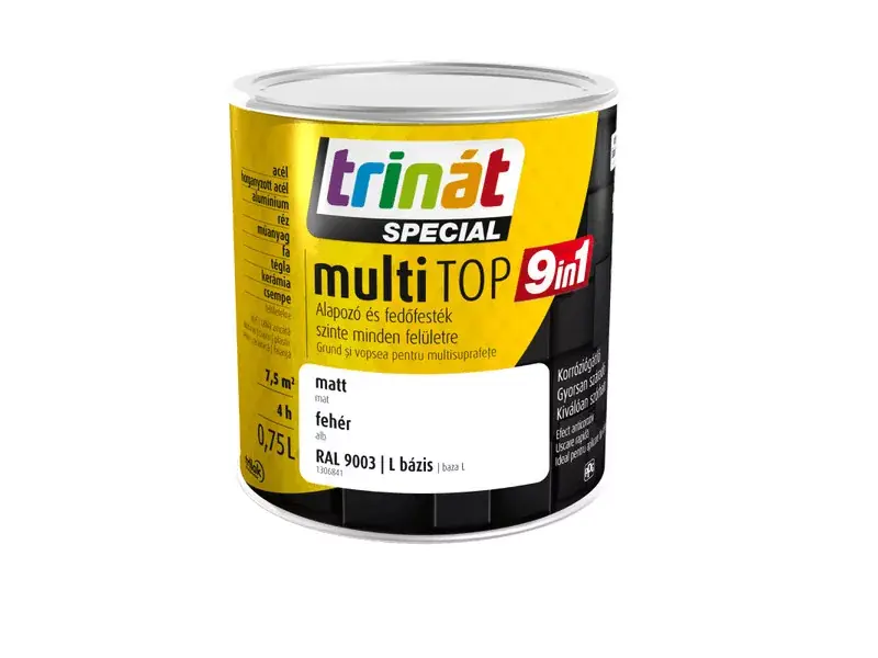 Trinát Multitop 9in1 vízbázisú matt zománcfesték 0,75l RAL9003 fehér/L Expressz kézbesítés