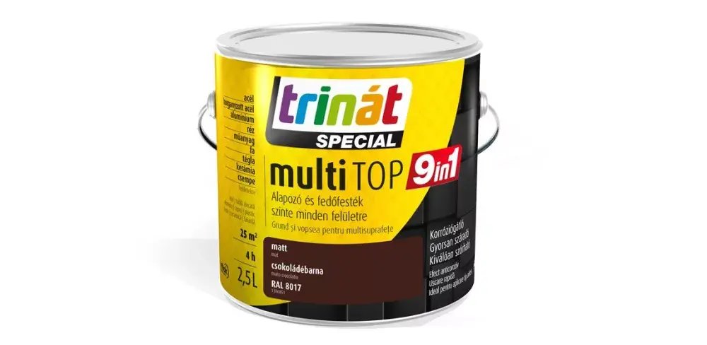 Trinát Multitop 9in1 vízbázisú matt zománcfesték 2,5l RAL8017 csokoládébarna Legjobb ár