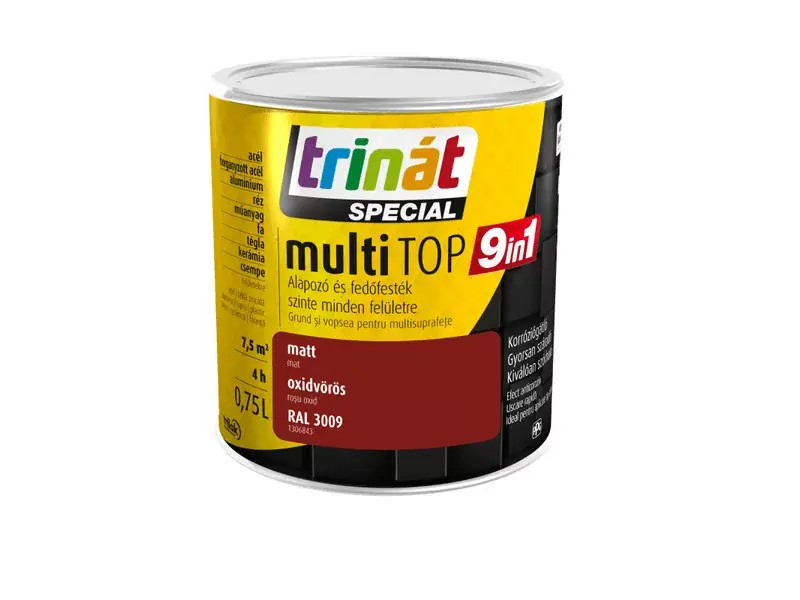 Trinát Multitop 9in1 vízbázisú matt zománcfesték 0,75l RAL3009 oxidvörös Outlet