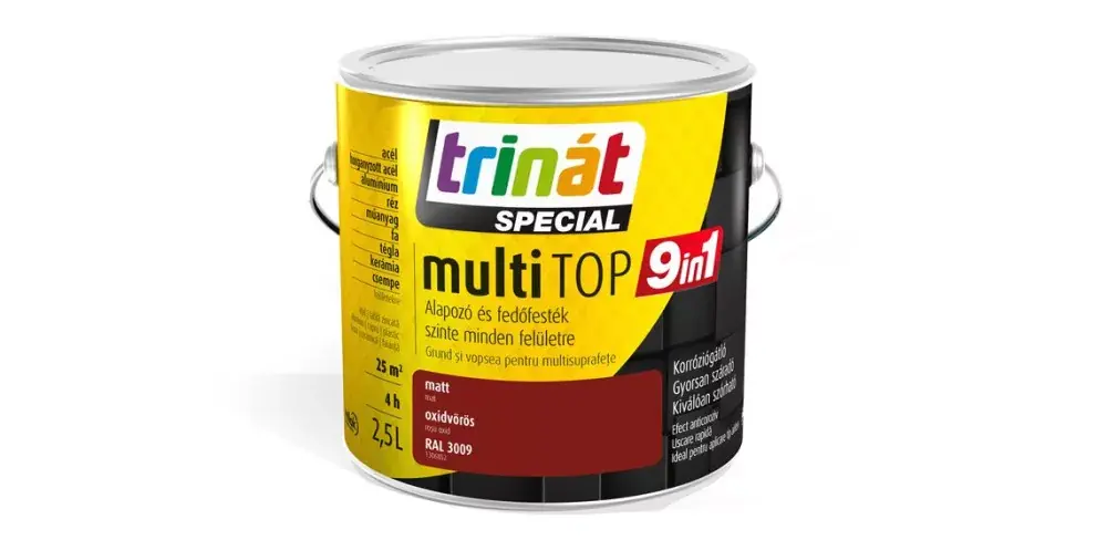 Trinát Multitop 9in1 vízbázisú matt zománcfesték 2,5l RAL3009 oxidvörös Gyors kiszállítás
