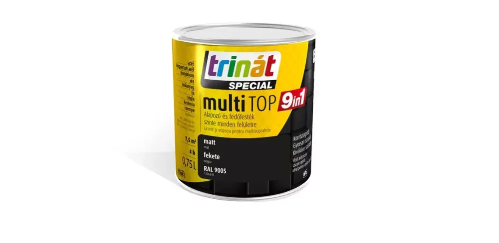 Legkelendőbb Trinát Multitop 9in1 vízbázisú matt zománcfesték 0,75l RAL9005 fekete
