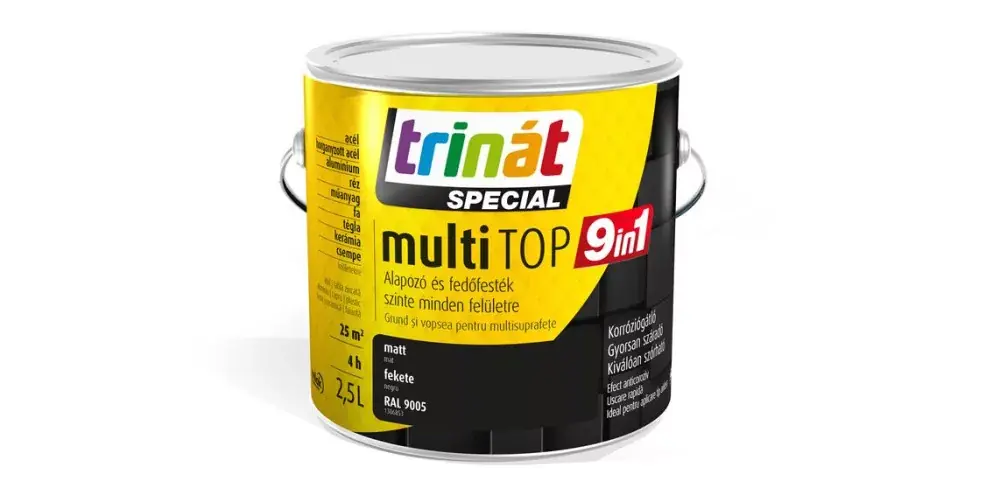 Trinát Multitop 9in1 vízbázisú matt zománcfesték 2,5l RAL9005 fekete Legjobb ár