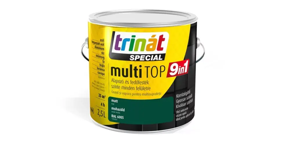 Árengedmény Trinát Multitop 9in1 vízbázisú matt zománcfesték 2,5l RAL6005 mohazöld