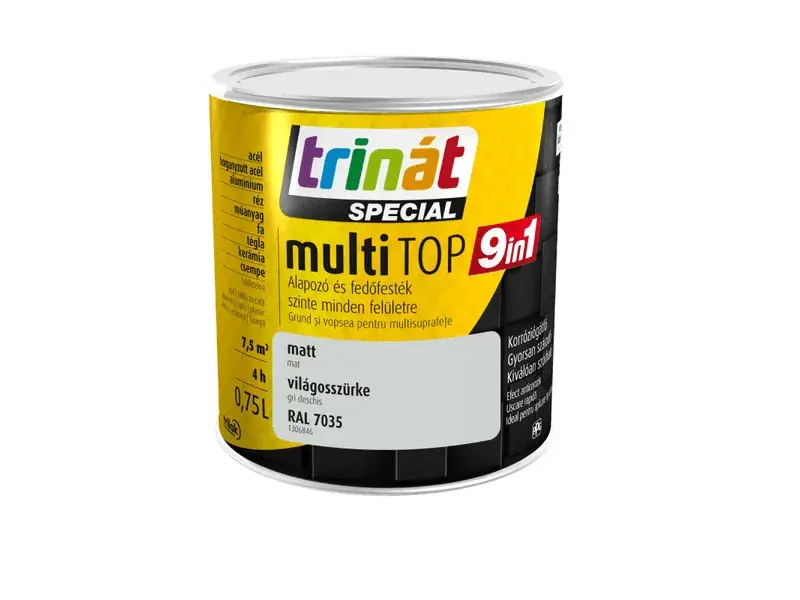 Utolsó esély Trinát Multitop 9in1 vízbázisú matt zománcfesték 0,75l RAL7035 világosszürke