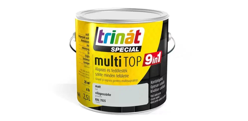 Legjobb ár Trinát Multitop 9in1 vízbázisú matt zománcfesték 2,5l RAL7035 világosszürke