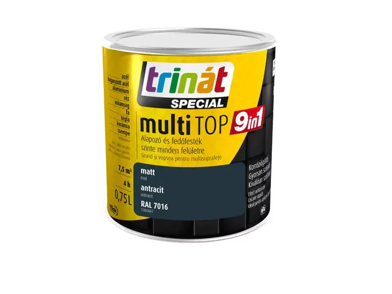 Trinát Multitop 9in1 vízbázisú matt zománcfesték 0,75l RAL7016 antracit Korlátozott ajánlat