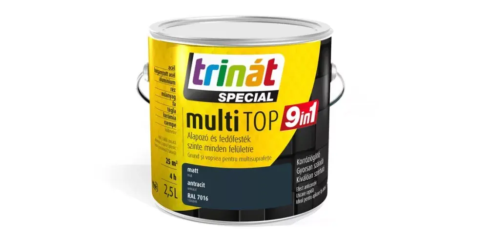Trinát Multitop 9in1 vízbázisú matt zománcfesték 2,5l RAL7016 antracit Vedd meg online