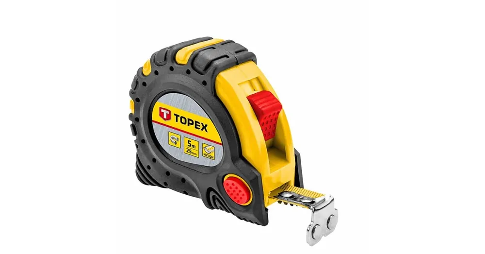 TOPEX 27C345 MÉRŐSZALAG 05M/25mm MÁGNESES SÁRGA-FEKETE ÖVAKASZTÓS Prémium