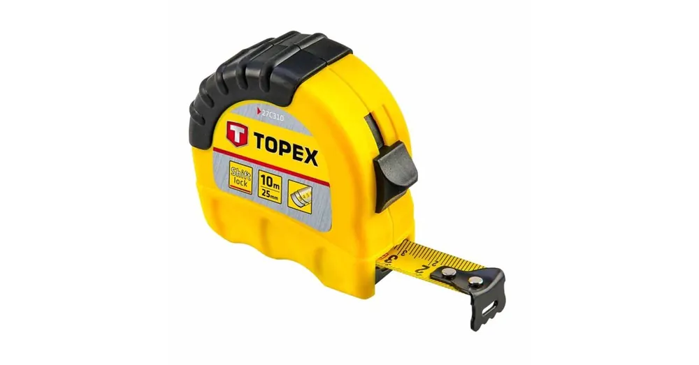 TOPEX 27C310 MÉRŐSZALAG 10M/25mm STANDARD SÁRGA-FEKETE ÖVAKASZTÓS Nézd meg most