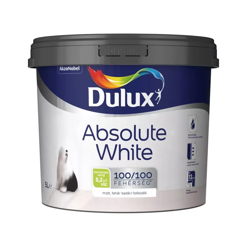 Dulux Absolute White matt beltéri falfesték 5l Fehér Gyors kiszállítás