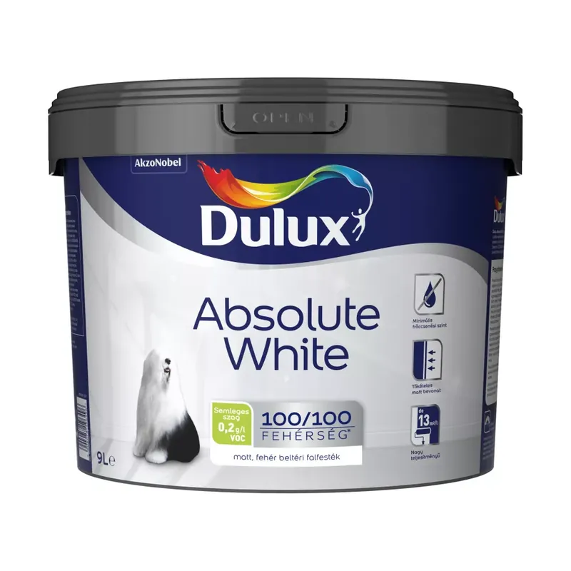 Dulux Absolute White matt beltéri falfesték 9l Fehér Legnépszerűbb