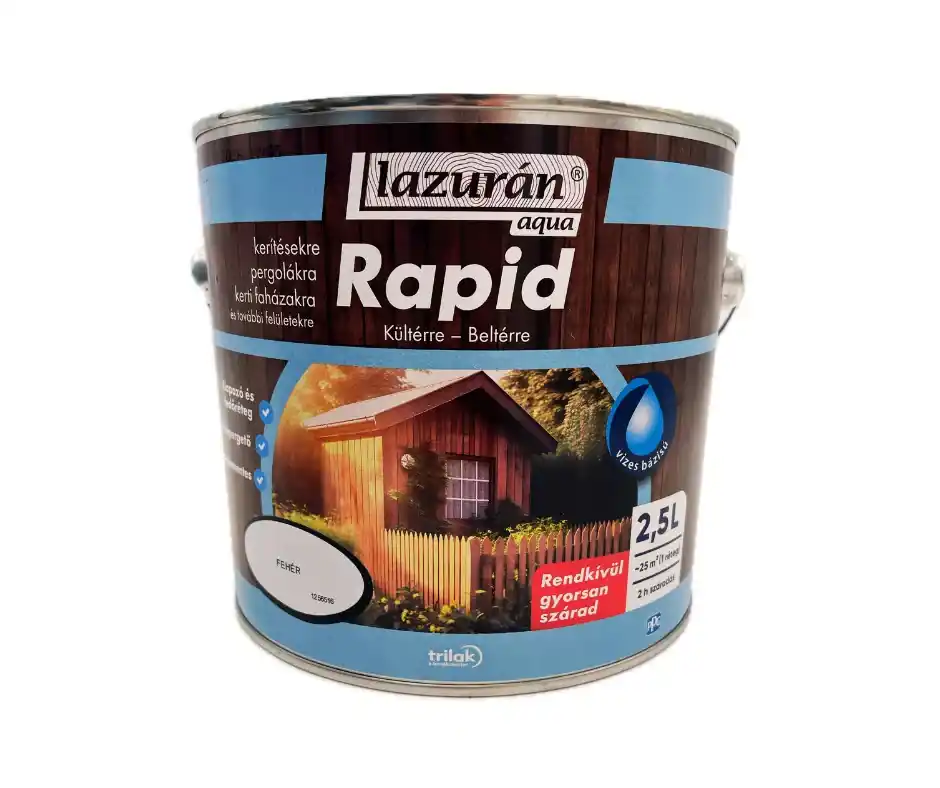 Biztonságos vásárlás Lazurán aqua Rapid vízbázisú vékonylazúr 2,5l Fehér