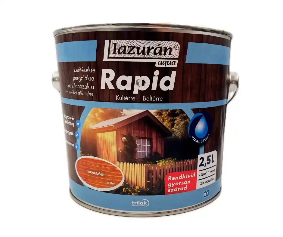 Végkiárusítás Lazurán aqua Rapid vízbázisú vékonylazúr 2,5l Mahagóni