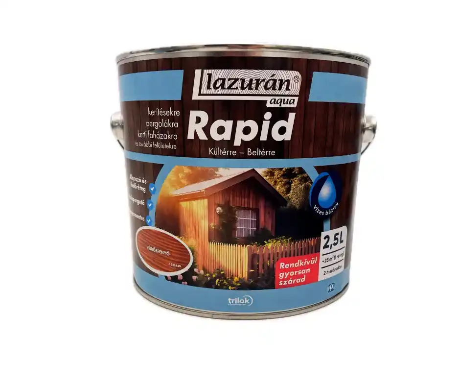 Lazurán aqua Rapid vízbázisú vékonylazúr 2,5l Vörösfenyő Korlátozott ajánlat