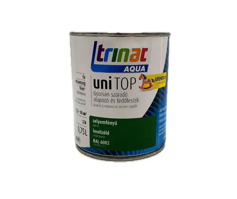Trinát Unitop vízbázisú selyemfényű zománcfesték 0,75l RAL6002 levélzöld Kedvezmény