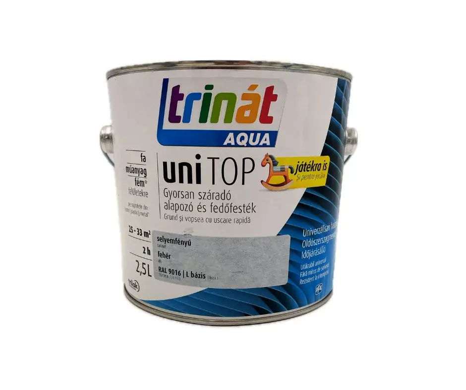 Trinát Unitop vízbázisú selyemfényű zománcfesték 2,5l RAL9016 L/Fehér Vásárlói kedvenc