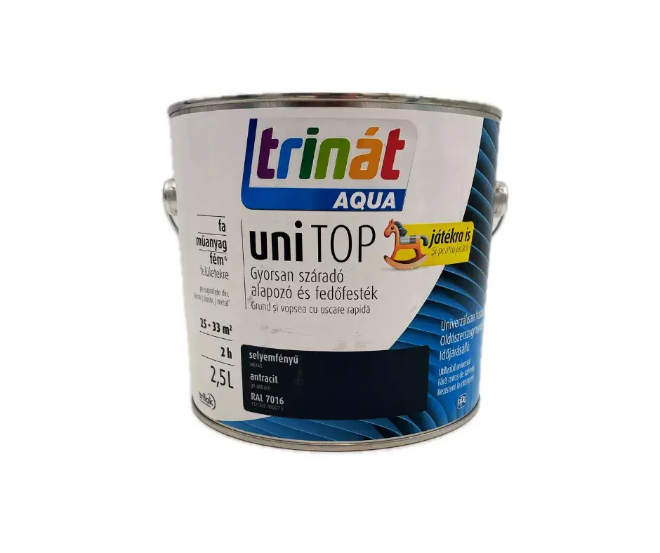 Trinát Unitop vízbázisú selyemfényű zománcfesték 2,5l RAL7016 antracit Azonnali szállítás