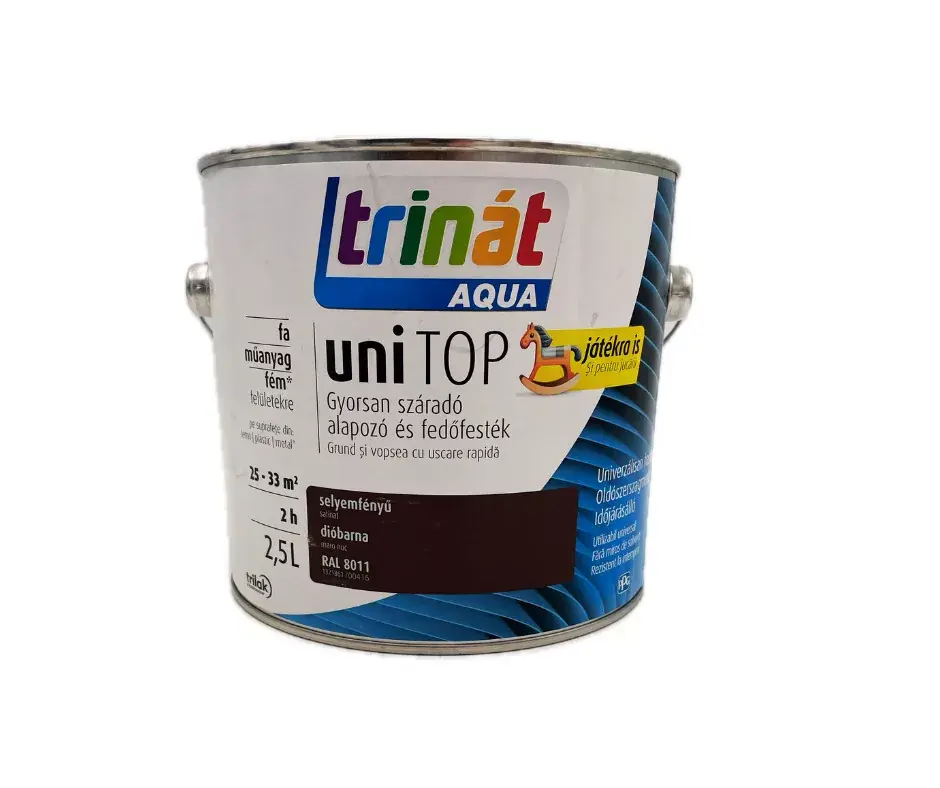 Trinát Unitop vízbázisú selyemfényű zománcfesték 2,5l RAL8011 dióbarna Biztonságos fizetés