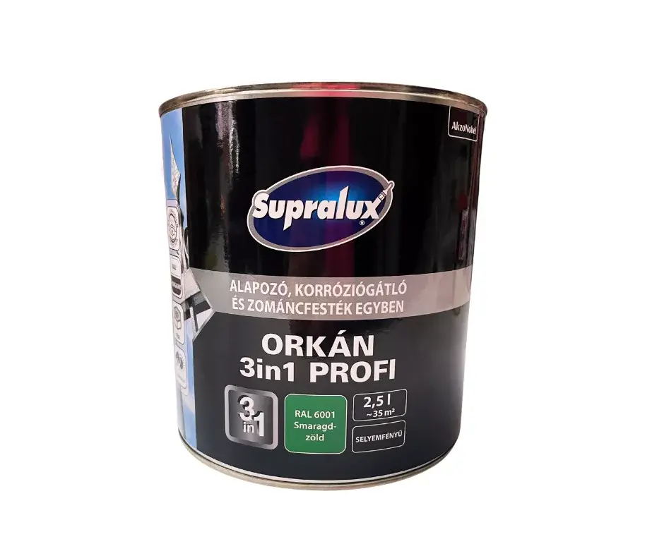 Supralux Orkán 3in1 Profi selyemfényű zománcfesték 2,5l RAL6001 Smaragdzöld Bestseller