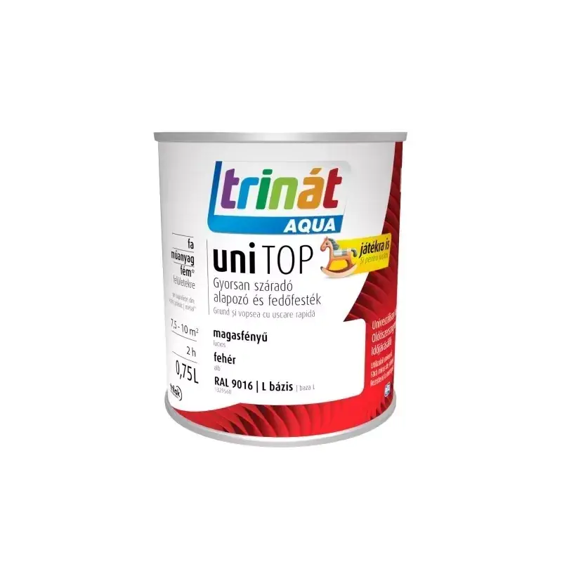 Trinát Unitop vízbázisú magasfényű zománcfesték 0,75l RAL9016 L/Fehér Expressz kézbesítés