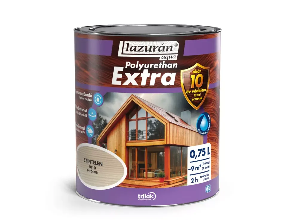 Lazurán Aqua Polyurethan Extra vízbázisú selyemfényű vastaglazúr 0,75l 1010 Színtelen Outlet