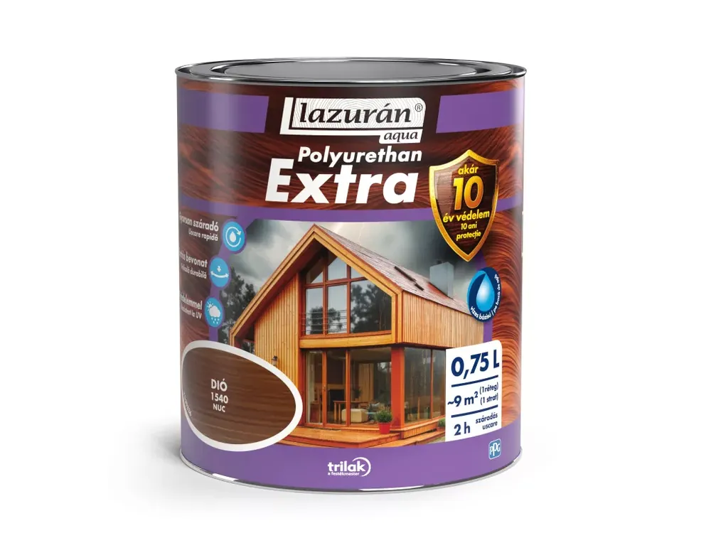Lazurán Aqua Polyurethan Extra vízbázisú selyemfényű vastaglazúr 0,75l 1540 Dió Exkluzív ajánlat